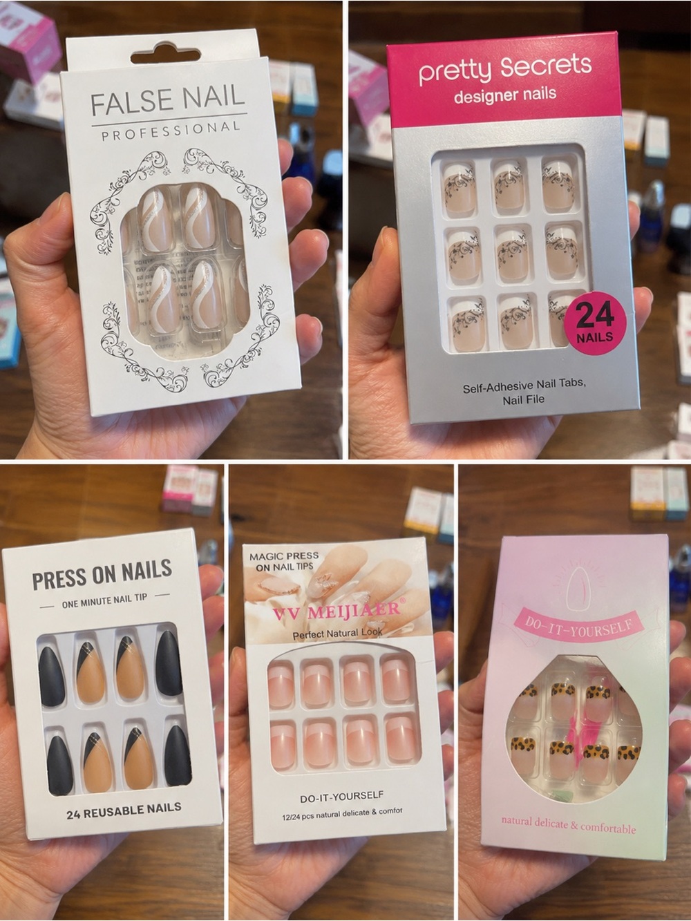 5 Pack Press On Nails Bundle French Tip Leopard Nude Black NEW - Picture 2 of 7
